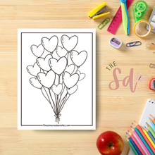 Load image into Gallery viewer, Heart Balloons Coloring Page | Instant PDF Download