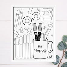 Load image into Gallery viewer, Be Happy Stationery Coloring Page
