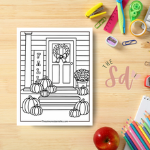 Load image into Gallery viewer, Fall Porch Coloring Page | Instant PDF Download