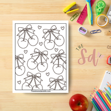 Load image into Gallery viewer, Cherries & Bows Coloring Page | Instant PDF Download