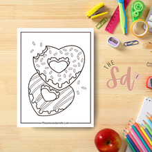 Load image into Gallery viewer, Donut Hearts Coloring Page | Instant PDF Download