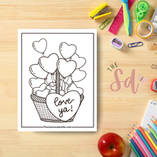 Load image into Gallery viewer, Hearts Gift Basket Coloring Page | Instant PDF Download