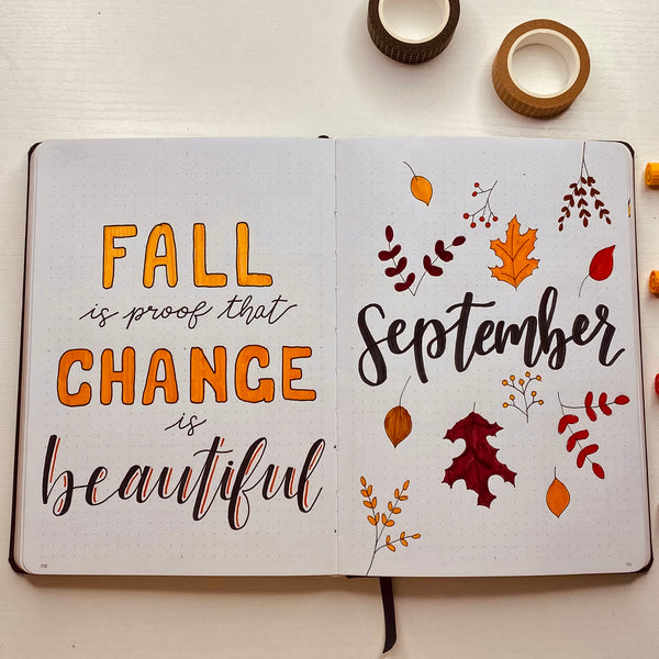 Fall Theme Monthly Bullet Journal Setup for September 2022