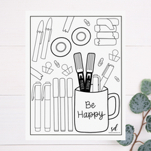Load image into Gallery viewer, Be Happy Stationery Coloring Page
