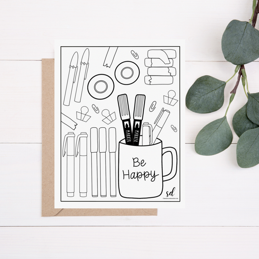 Be Happy Stationery Coloring Page