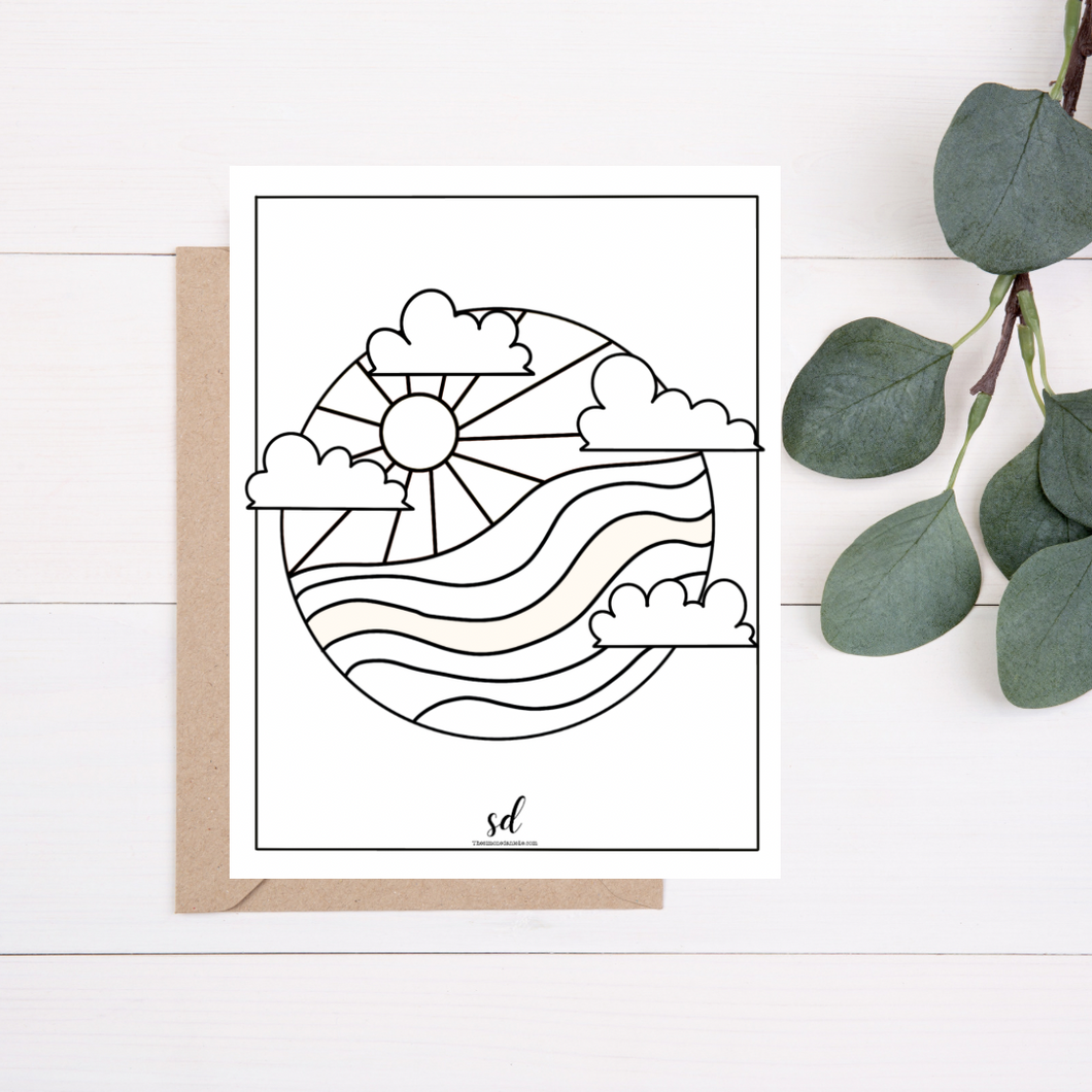 Sunset Waves Coloring Page
