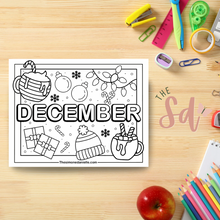 Load image into Gallery viewer, Hello December Coloring Page | Instant PDF Download
