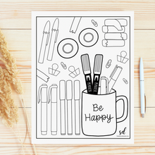 Load image into Gallery viewer, Be Happy Stationery Coloring Page

